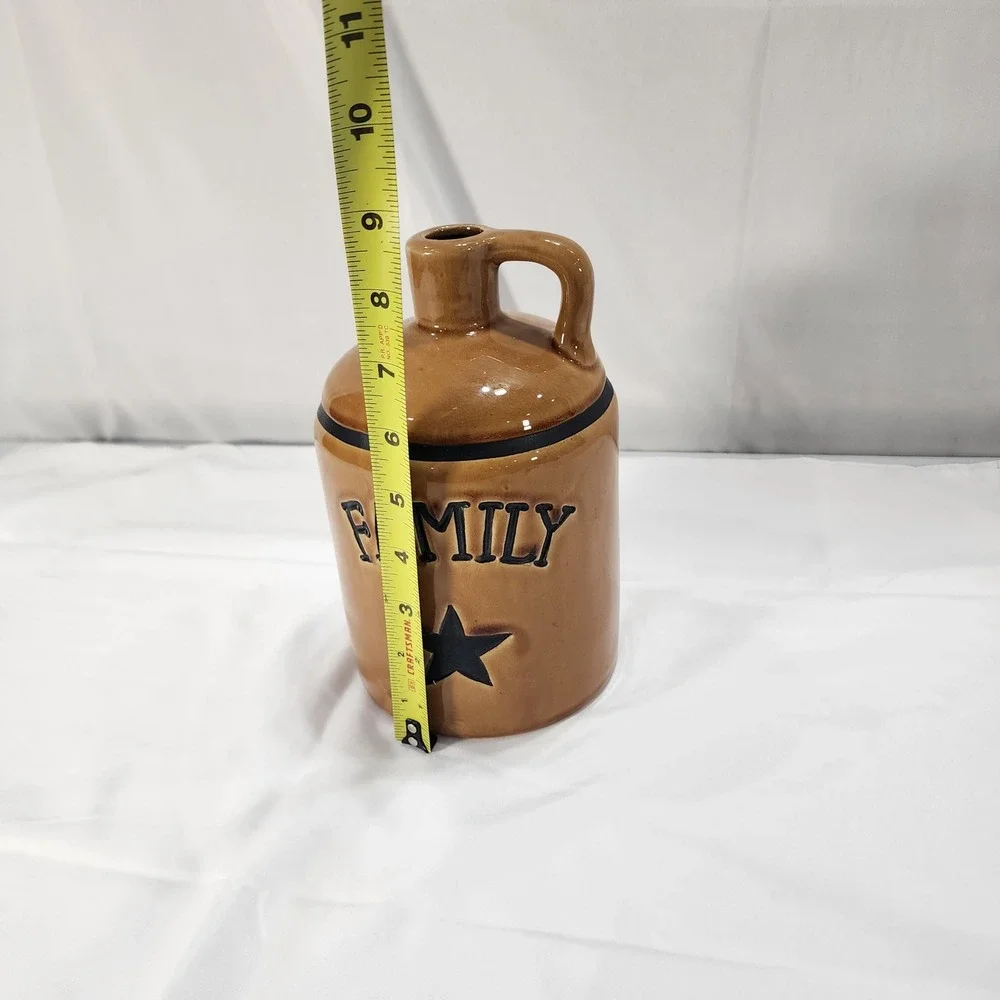 Kips Primitive Crackle Ceramic Jug Family Star Tan Rustic Farmhouse Decor 2009